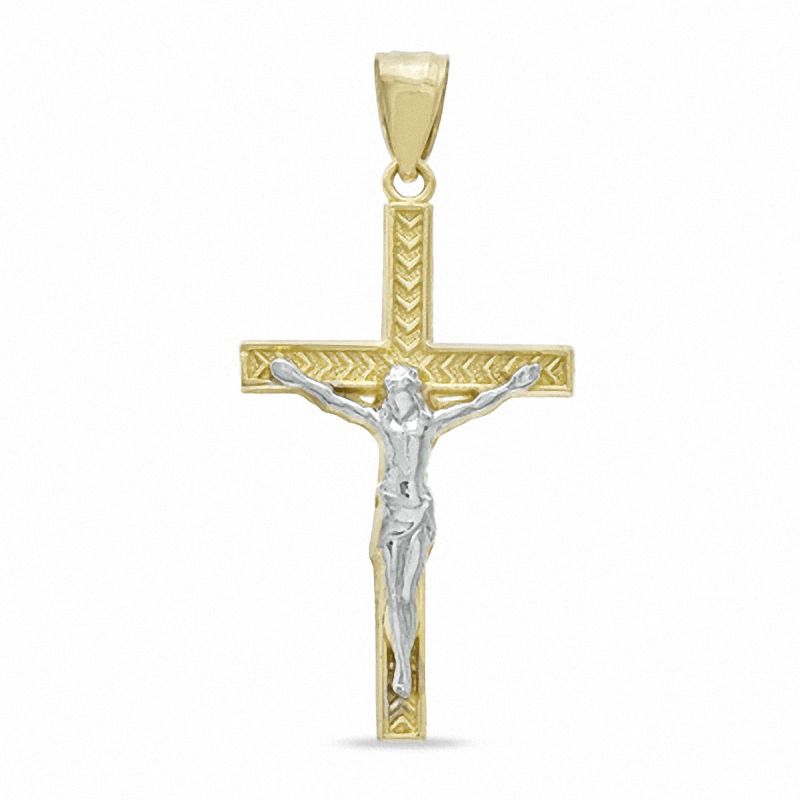Textured Crucifix Two-Tone Necklace Charm in 10K Solid Gold