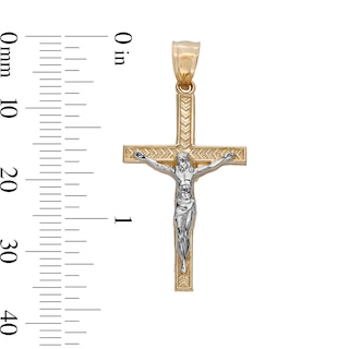 Textured Crucifix Two-Tone Necklace Charm in 10K Solid Gold