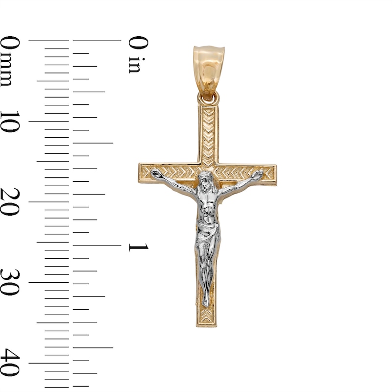 Main Image 4 of Textured Crucifix Two-Tone Necklace Charm in 10K Solid Gold