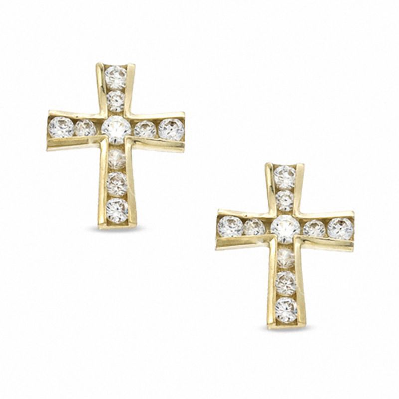 Cubic Zirconia Cross Earrings in 10K Gold