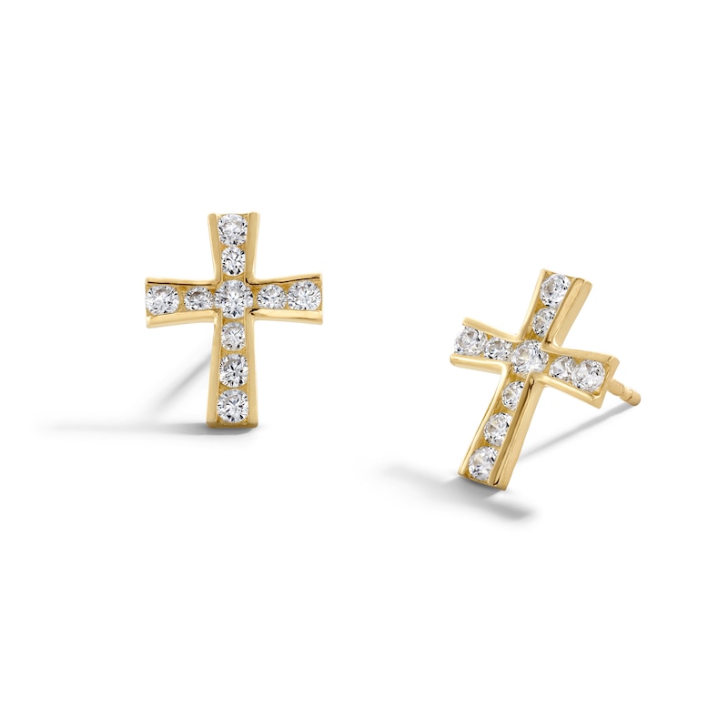 Main Image 1 of Cubic Zirconia Cross Earrings in 10K Gold