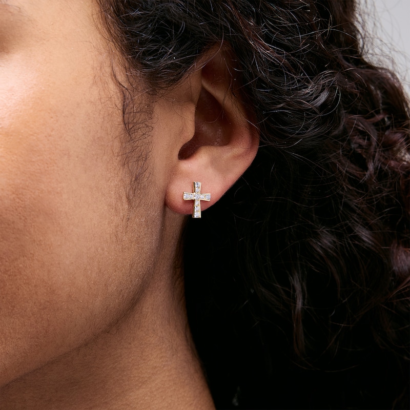 Main Image 2 of Cubic Zirconia Cross Earrings in 10K Gold
