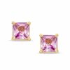 Thumbnail Image 1 of 4mm Princess-Cut Lab-Created Pink Sapphire Stud Earrings in 10K Gold