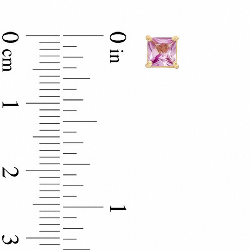 Main Image 2 of 4mm Princess-Cut Lab-Created Pink Sapphire Stud Earrings in 10K Gold