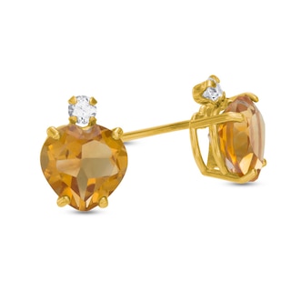 6mm Heart-Shaped Citrine and Cubic Zirconia Stud Earrings in 10K Gold