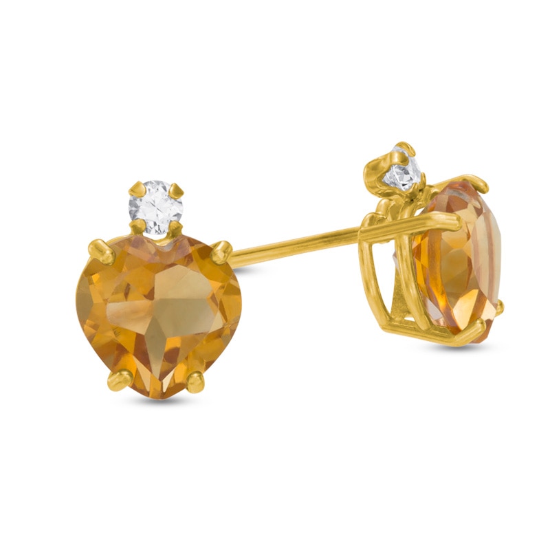 Main Image 1 of 6mm Heart-Shaped Citrine and Cubic Zirconia Stud Earrings in 10K Gold