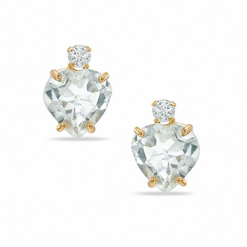 6mm Heart-Shaped White Topaz and Cubic Zirconia Stud Earrings in 10K Gold