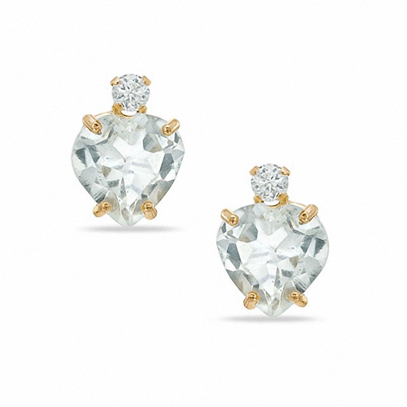 Main Image 1 of 6mm Heart-Shaped White Topaz and Cubic Zirconia Stud Earrings in 10K Gold