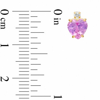 6mm Heart-Shaped Lab-Created Pink Sapphire and Cubic Zirconia Stud Earrings in 10K Gold