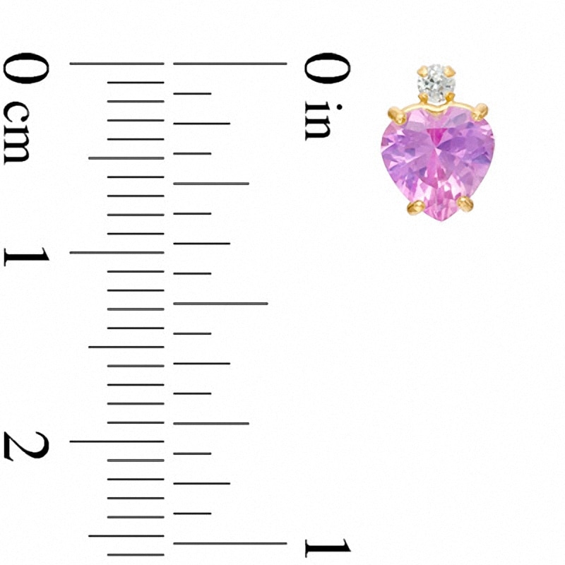 Main Image 2 of 6mm Heart-Shaped Lab-Created Pink Sapphire and Cubic Zirconia Stud Earrings in 10K Gold