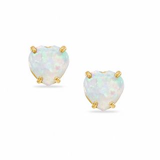 5mm Heart-Shaped Lab-Created Opal Stud Earrings in 10K Gold