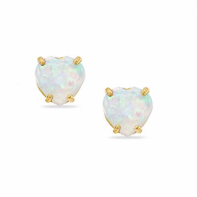 5mm Heart-Shaped Lab-Created Opal Stud Earrings in 10K Gold