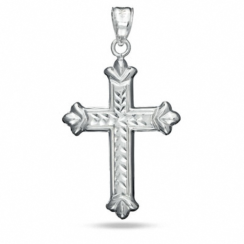 Diamond-Cut Flared Ends Cross Charm in Sterling Silver