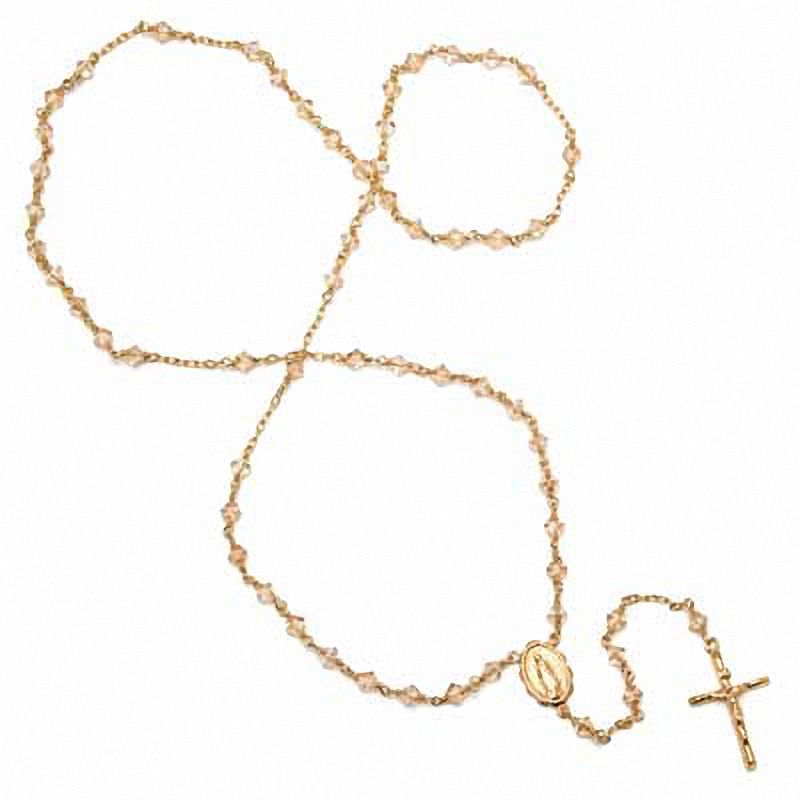 Main Image 2 of Rosary Necklace Made with Champagne Crystals in Brass with 14K Gold Plate - 24"