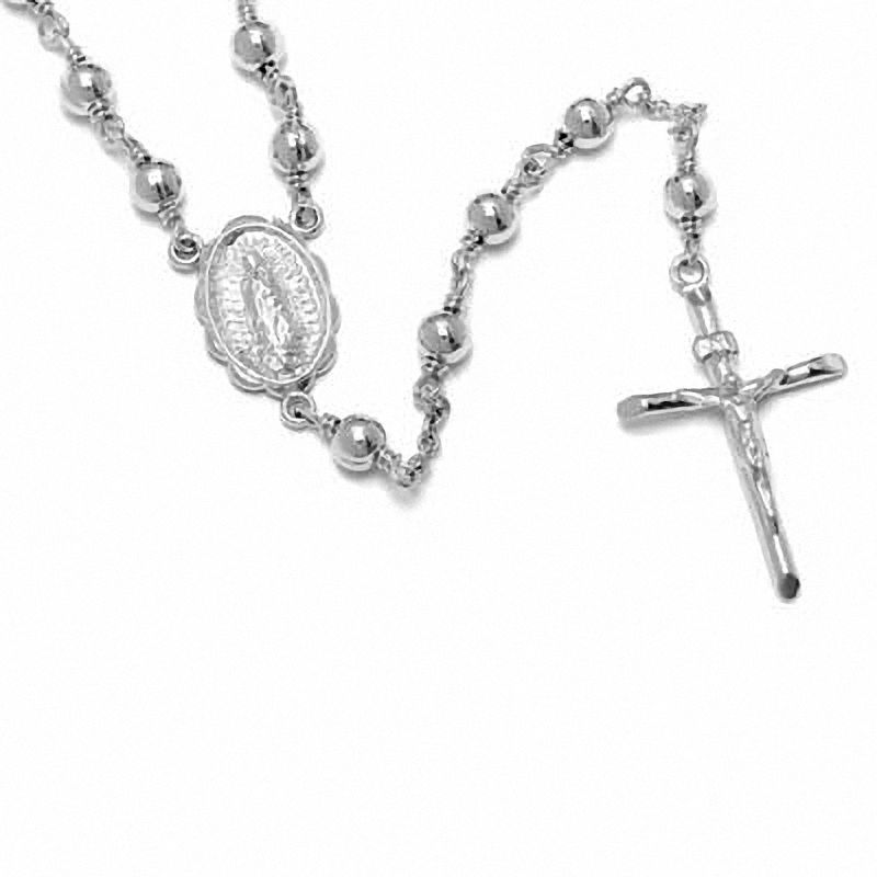 Rosary Necklace in White Rhodium Bronze - 26"
