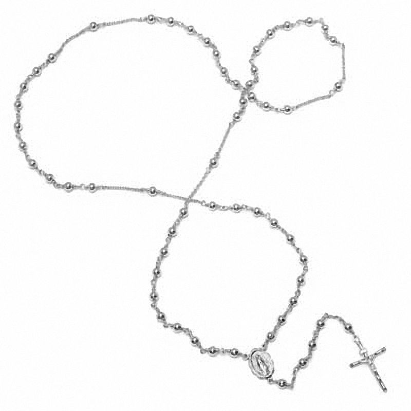 Rosary Necklace in White Rhodium Bronze - 26"
