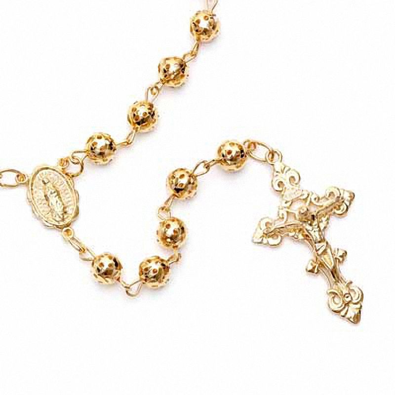 Main Image 1 of Rosary Necklace in Brass with 14K Gold Plate - 26"