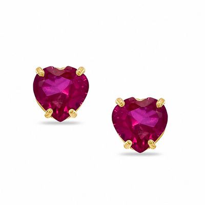 5mm Heart-Shaped Lab-Created Ruby Stud Earrings in 10K Gold