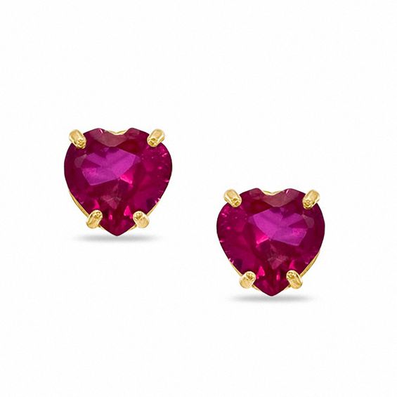 5mm Heart-Shaped Lab-Created Ruby Stud Earrings in 10K Gold