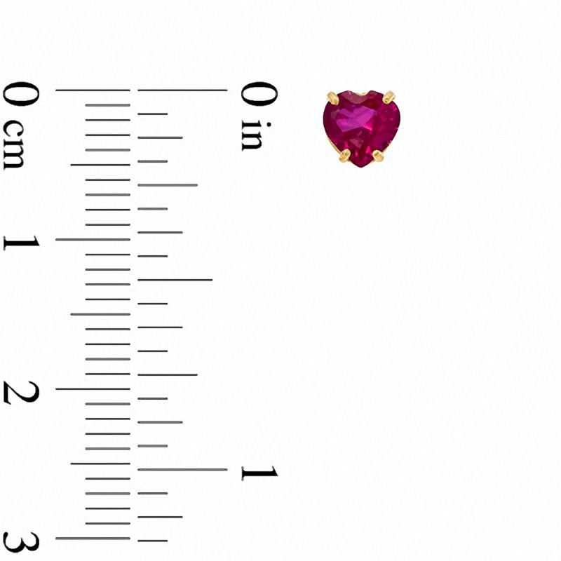 Main Image 2 of 5mm Heart-Shaped Lab-Created Ruby Stud Earrings in 10K Gold