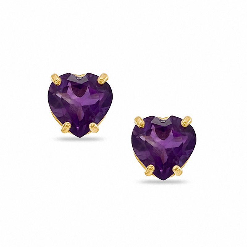 Main Image 1 of 5mm Heart-Shaped Amethyst Stud Earrings in 10K White Gold