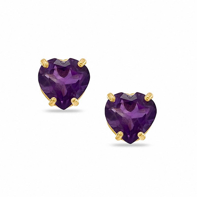 5mm Heart-Shaped Amethyst Stud Earrings in 10K White Gold