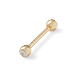 014 Gauge Barbell with Cubic Zirconia in Solid 10K Gold