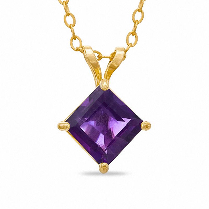 Main Image 1 of 6.0mm Princess-Cut Amethyst Pendant in 10K Gold