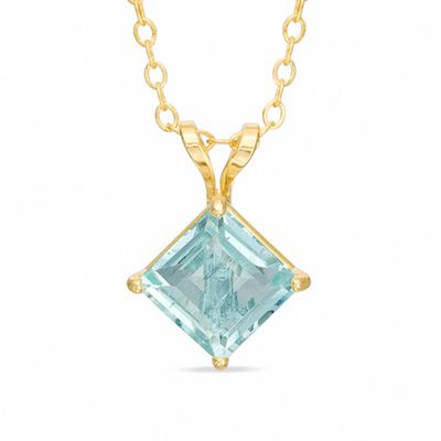 6.0mm Princess-Cut Aquamarine Pendant in 10K Gold