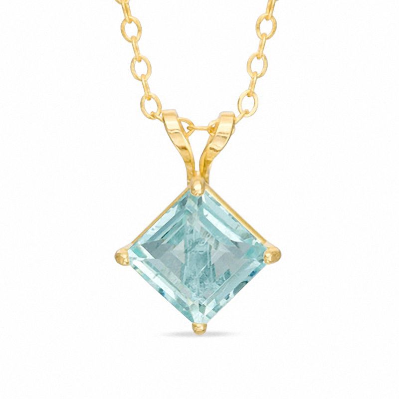 6.0mm Princess-Cut Aquamarine Pendant in 10K Gold