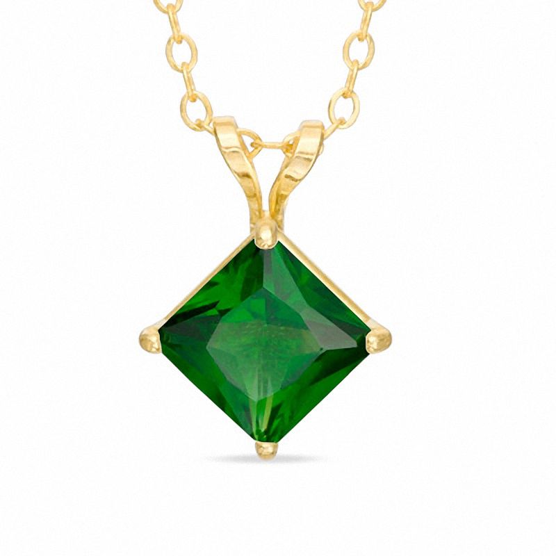 6.0mm Princess-Cut Lab-Created Emerald Pendant in 10K Gold