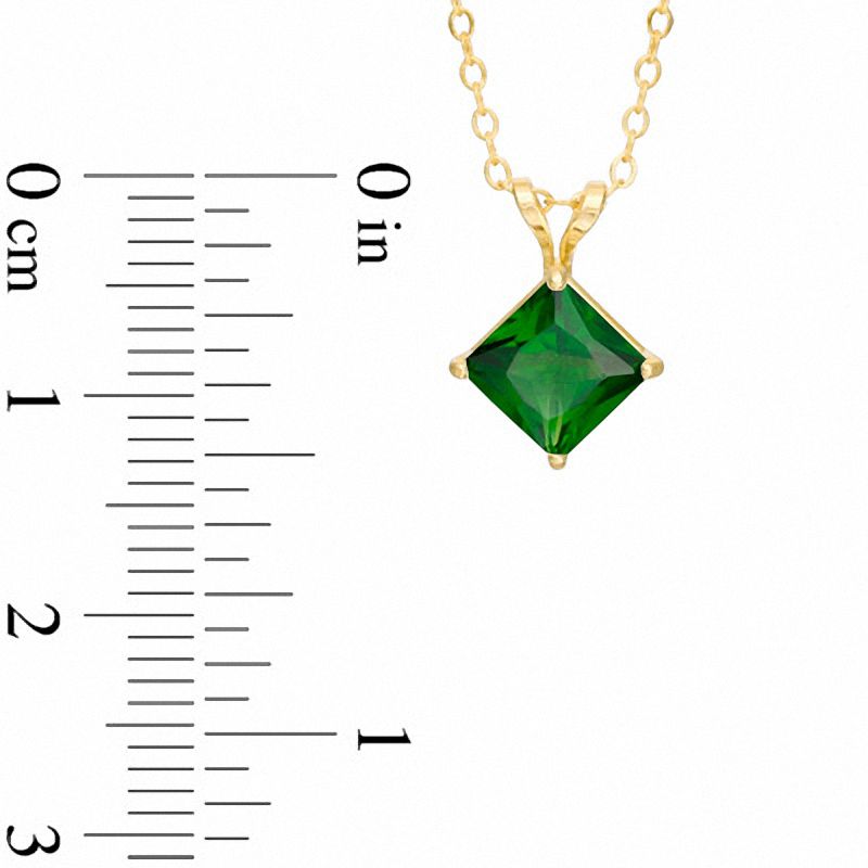 Main Image 2 of 6.0mm Princess-Cut Lab-Created Emerald Pendant in 10K Gold