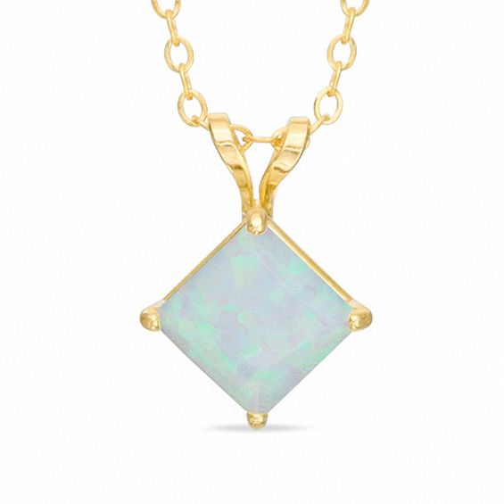 6.0mm Princess-Cut Lab-Created Opal Pendant in 10K Gold