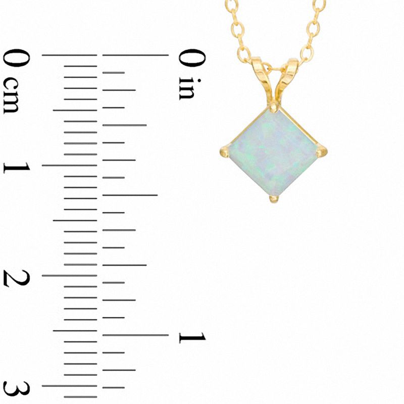 Main Image 2 of 6.0mm Princess-Cut Lab-Created Opal Pendant in 10K Gold