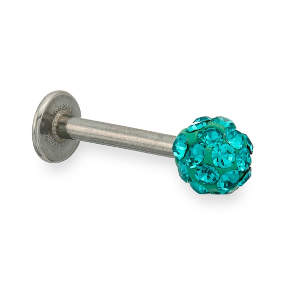 016 Gauge Labret with Blue Crystals in Stainless Steel