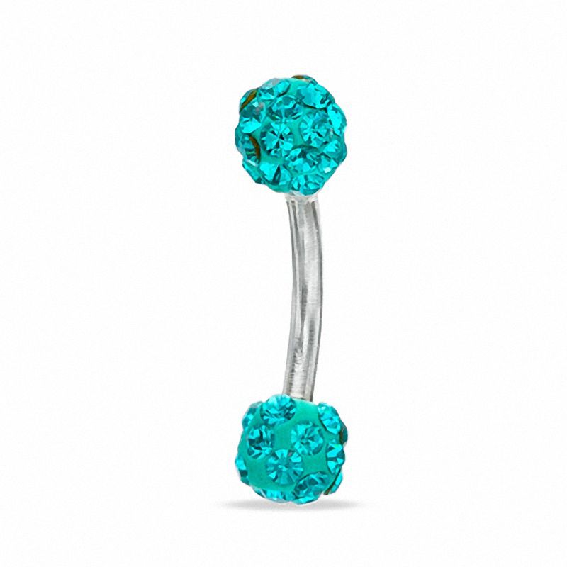 Main Image 1 of 016 Gauge Curved Barbell with Blue Crystals in Blue Stainless Steel