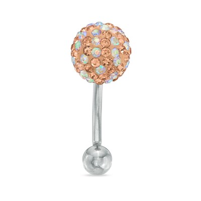 Stainless Steel Peach Crystal Ball Belly Button Ring - 14G 3/8"