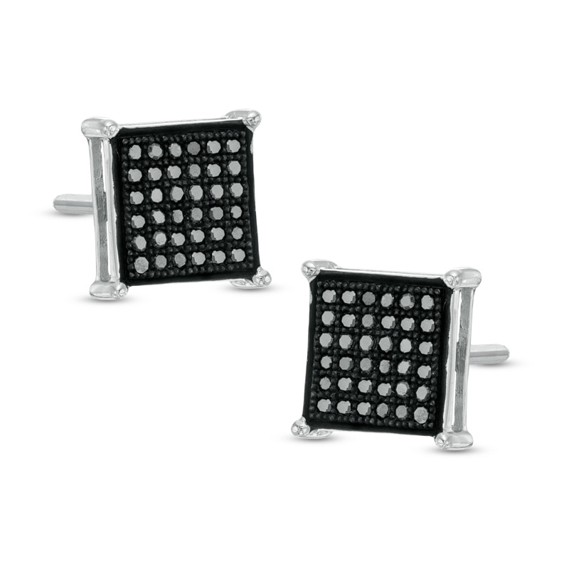Main Image 1 of 1/5 CT. T.W. Black Diamond Square Stud Earrings in Sterling Silver with Black Rhodium