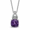 Thumbnail Image 1 of 8mm Cushion-Cut Amethyst and Diamond Accent Pendant in Sterling Silver