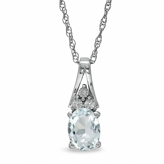 Oval Aquamarine and Diamond Accent Pendant in Sterling Silver