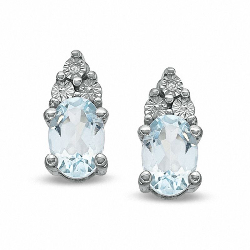 Oval Aquamarine and Diamond Accent Earrings in Sterling Silver