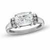 Thumbnail Image 1 of Cushion-Cut Lab-Created White Sapphire and Diamond Accent Ring in Sterling Silver - Size 7