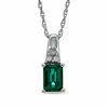 Thumbnail Image 0 of Emerald-Cut Lab-Created Emerald and Diamond Accent Pendant in Sterling Silver