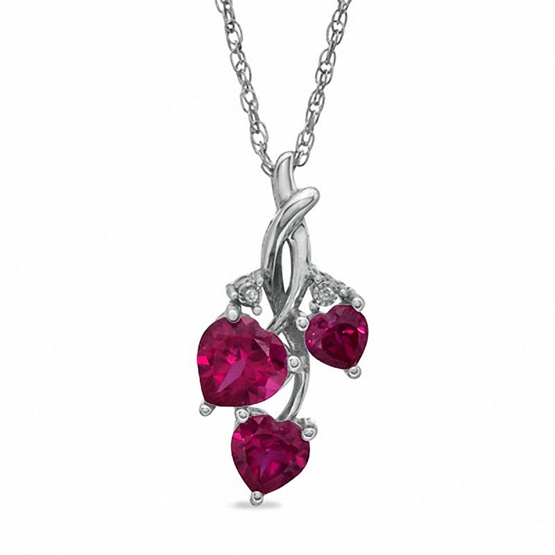 Main Image 1 of Triple Heart-Shaped Lab-Created Ruby and Diamond Accent Pendant in Sterling Silver