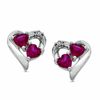 Thumbnail Image 1 of 4mm Double Heart-Shaped Lab-Created Ruby and Diamond Accent Earrings in Sterling Silver