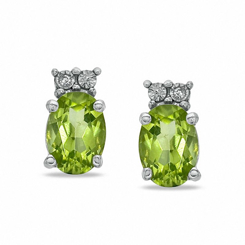 Oval Peridot and Diamond Accent Earrings in Sterling Silver
