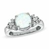 8mm Cushion-Cut Lab-Created Opal, White Sapphire and Diamond Accent Ring in Sterling Silver - Size 7