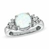 Thumbnail Image 1 of 8mm Cushion-Cut Lab-Created Opal, White Sapphire and Diamond Accent Ring in Sterling Silver - Size 7