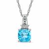 Thumbnail Image 1 of 7mm Cushion-Cut Blue Topaz and Diamond Accent Pendant in Sterling Silver
