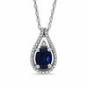Oval Lab-Created Sapphire and Diamond Accent Pendant in Sterling Silver